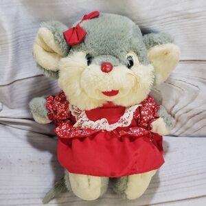 1992 Commonwealth Mouse In Red Dress Plush Stuffed Animal Squeaker 10 Inch Sit